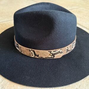 Black Wide-Brim Hat with Faux Snakeskin Band